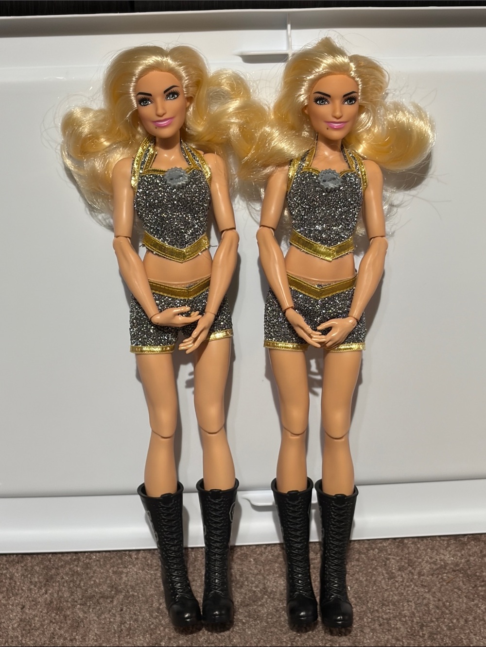 WWE charlotte flair Doll Duo with Sparkle Silver and Gold Outfits